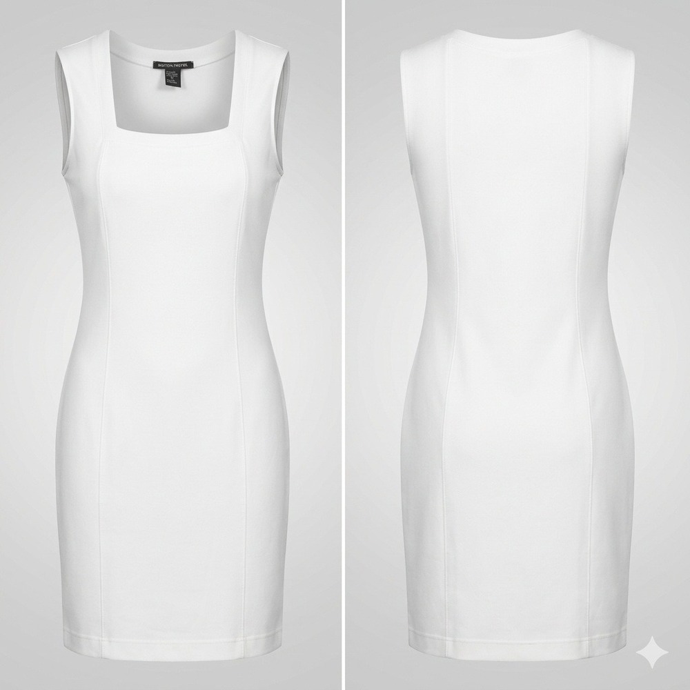 Boston Proper Womens Shift Dress Lg Ivory Square Neck Sleeveless‎ Stretch Office